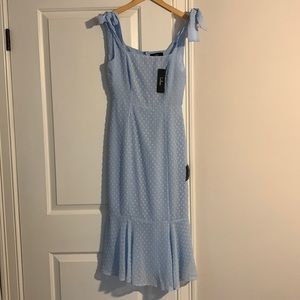 LULUS DRESS. Never been worn. Periwinkle Blue, Swiss Dot Tie-Strap Midi Dress.
